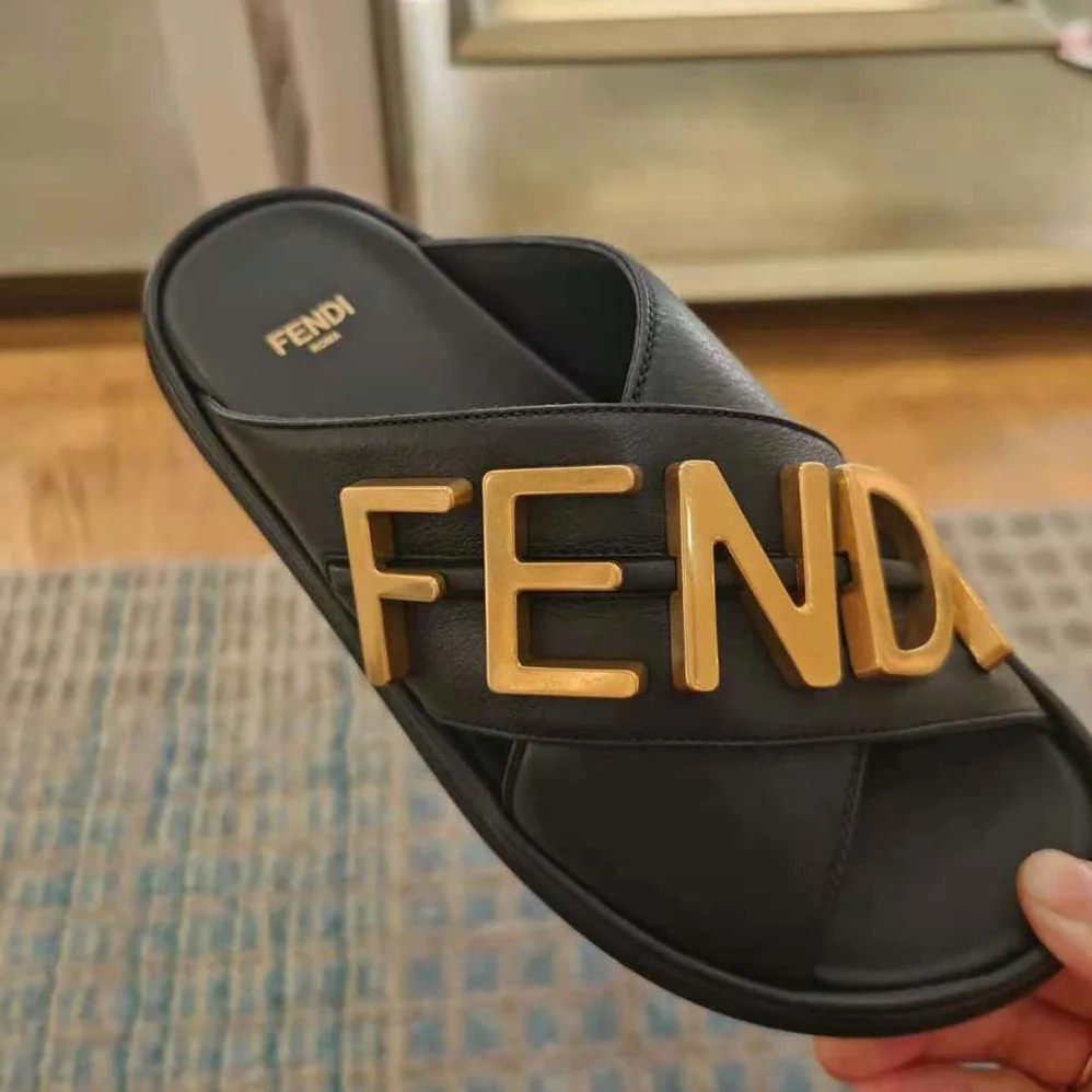 Fendi Fendigraphy Black Leather Slides for Women Fendi Fendigraphy Black Leather Slides for Women