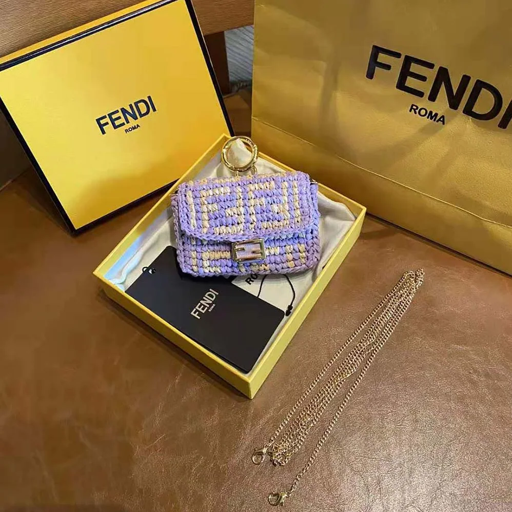 Fendi Nano Baguette Charm Lilac Raffia Charm for Women Fendi Nano Baguette Charm Lilac Raffia Charm for Women