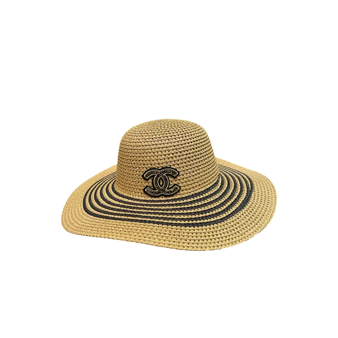 Chanel Monochrome Striped Sun Hat Dark Beige Straw Chanel Monochrome Striped Sun Hat Dark Beige Straw