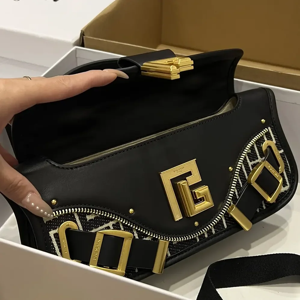 Balmain Blaze Clutch Bag in Leather with Balmain Jacquard Monogram for Women Balmain Blaze Clutch Bag in Leather with Balmain Jacquard Monogram for Women