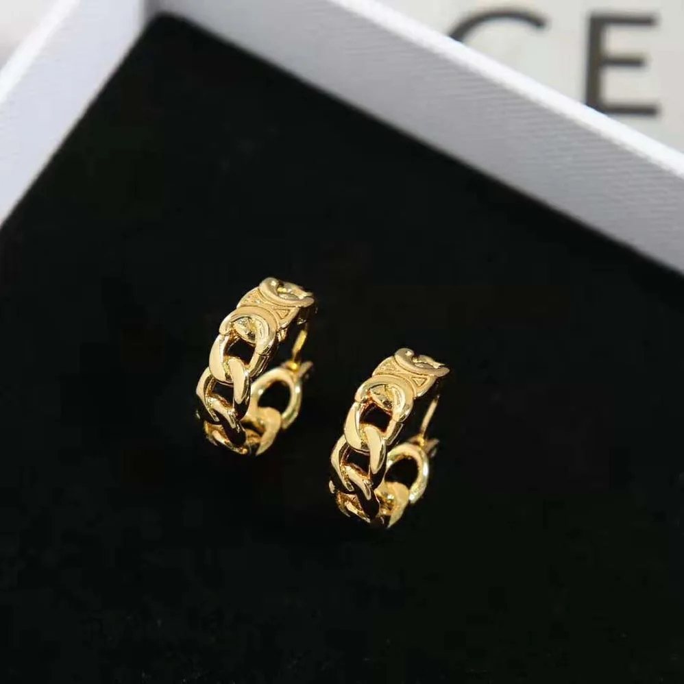 Celine Triomphe Small Gourmette Hoops in Brass with Gold Finish for Women Celine Triomphe Small Gourmette Hoops in Brass with Gold Finish for Women