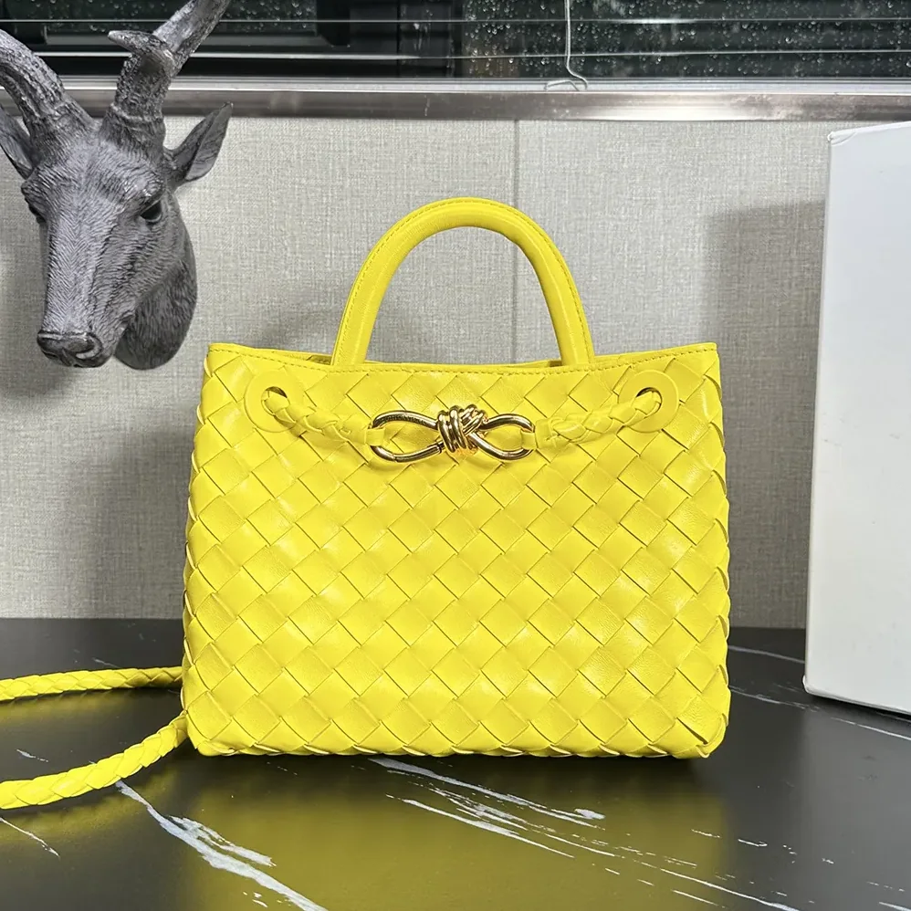 Bottega Veneta Small Andiamo Intrecciato Leather Top Handle Bag for Women in Yellow