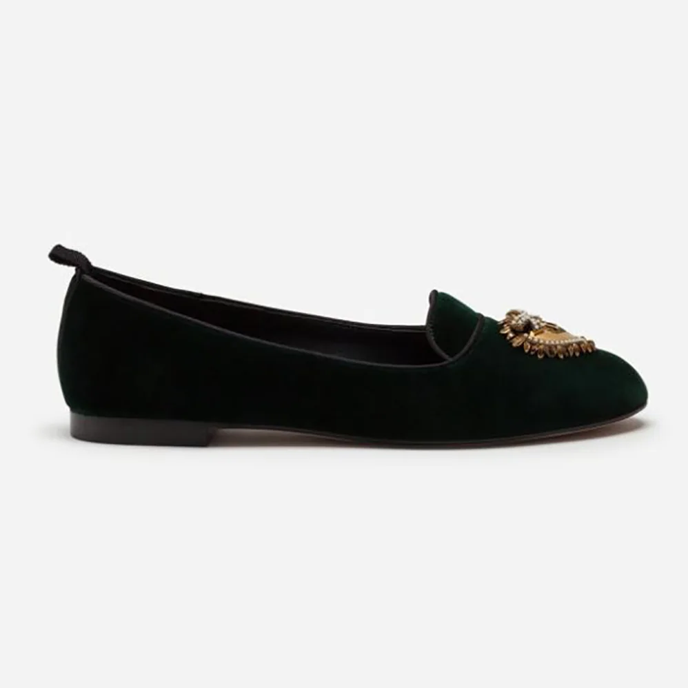 Dolce Gabbana D&G Velvet Devotion Slippers for Women in Green