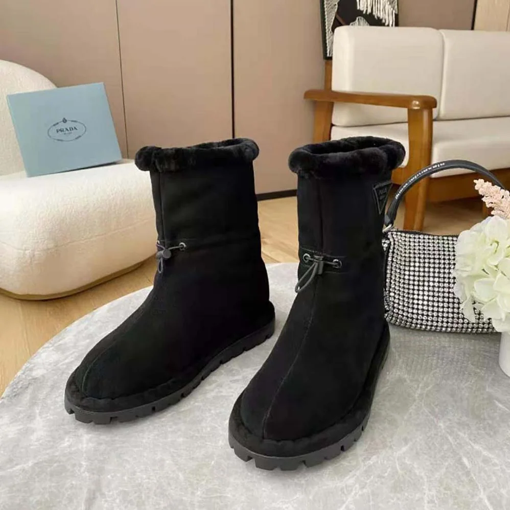 Prada Classic Snow Boot Shearling Booties for Women in Black Prada Classic Snow Boot Shearling Booties for Women in Black