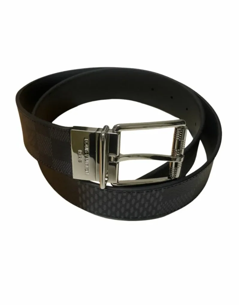 Louis Vuitton Sliver Tone Buckle Damier Belt Black