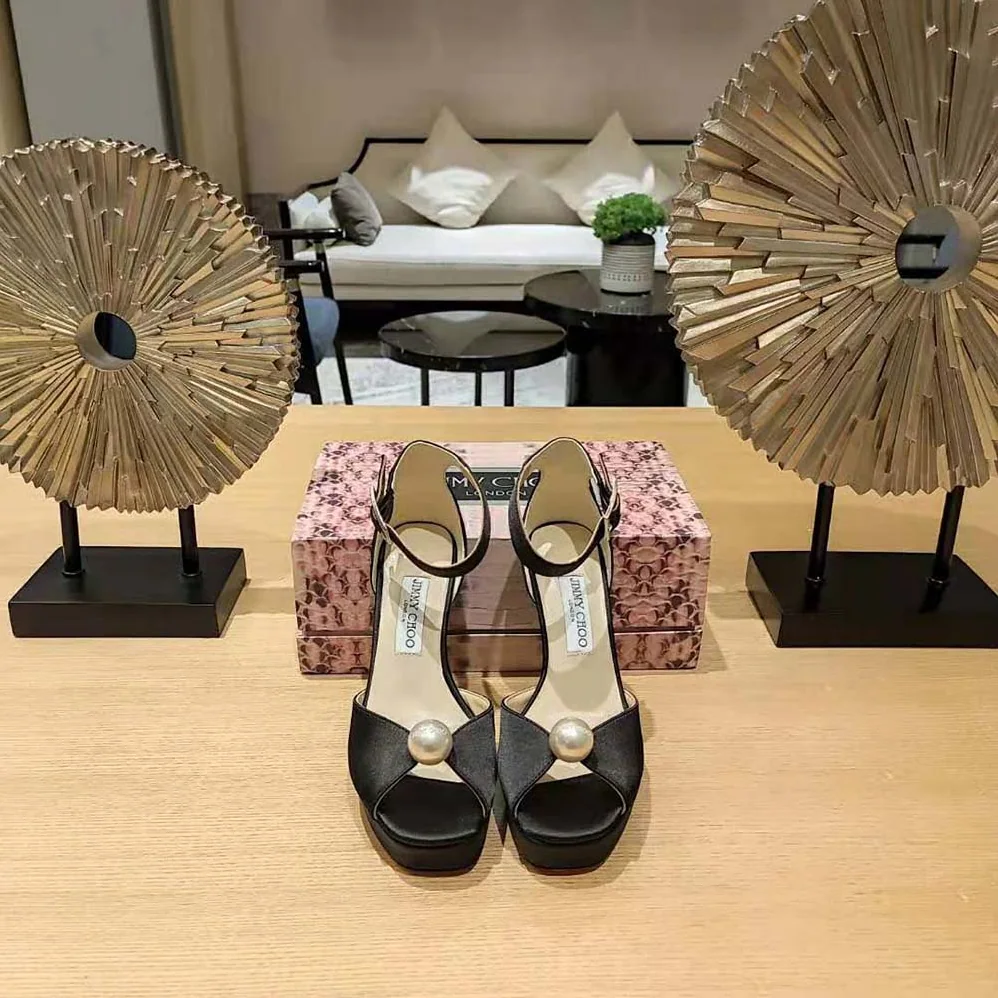 Jimmy Choo Socorie 120 Black Suede Platform Sandals with Pearl Detailing for Women Jimmy Choo Socorie 120 Black Suede Platform Sandals with Pearl Detailing for Women
