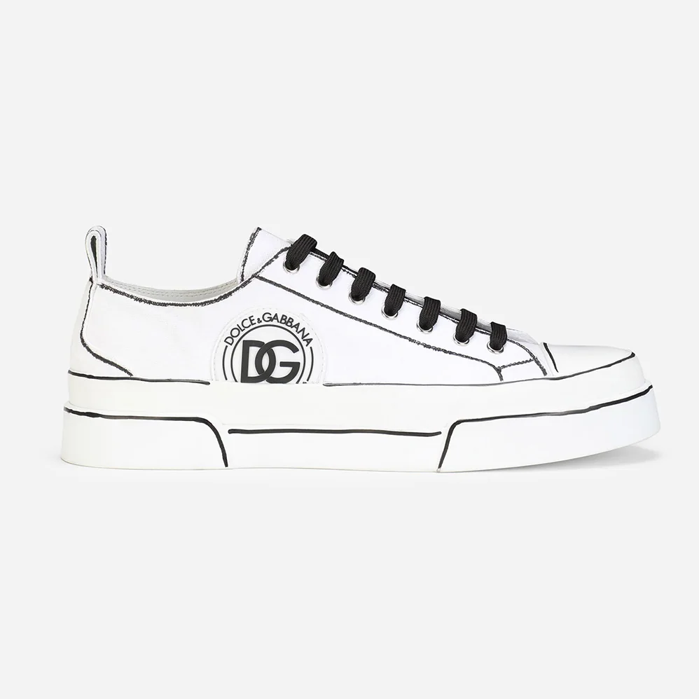 Dolce Gabbana D&G Hand-painted Canvas Portofino Light Sneakers for Women in White Dolce Gabbana D&G Hand-painted Canvas Portofino Light Sneakers for Women in White