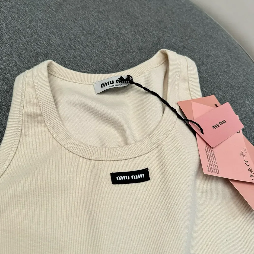 Miu Miu Garment-dyed Ribbed Knit Jersey Top for Women Miu Miu Garment-dyed Ribbed Knit Jersey Top for Women