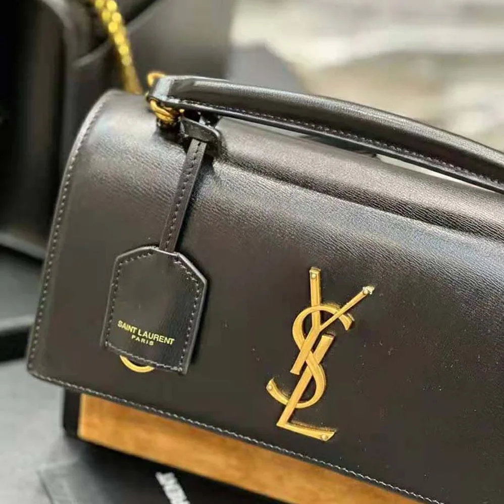 Saint Laurent YSL Medium Sunset Satchel in Shiny Vegetable for Women in Tanned Leather