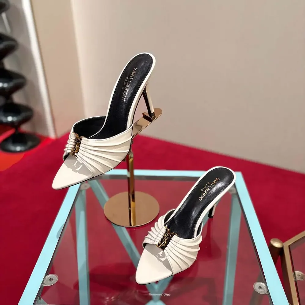 Saint Laurent YSL Babylone Mules In Smooth Leather White for Women Saint Laurent YSL Babylone Mules In Smooth Leather White for Women