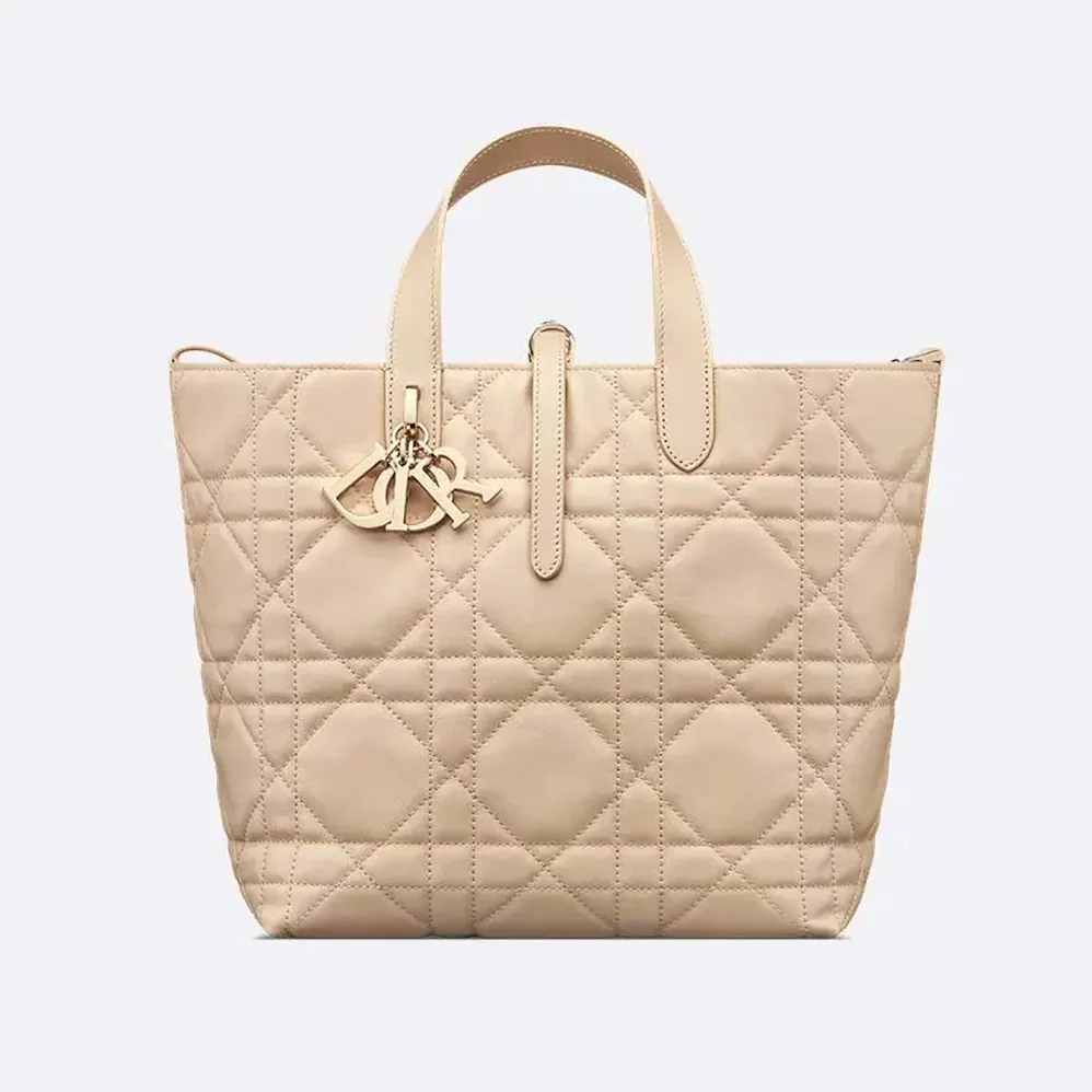 Dior Medium Dior Toujours Vertical Tote Bag Powder Beige Macrocannage Calfskin for Women