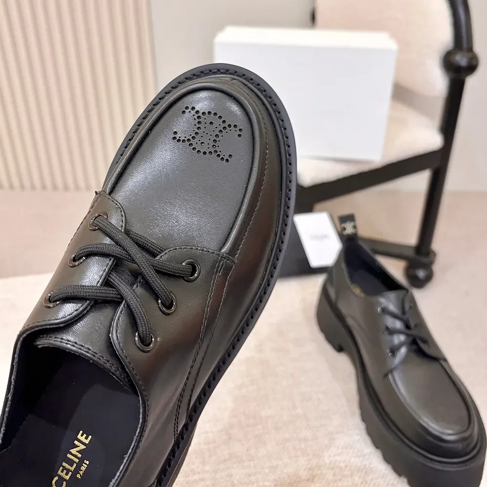 Celine Triomphe Derbies in Shiny Bull for Women in Black