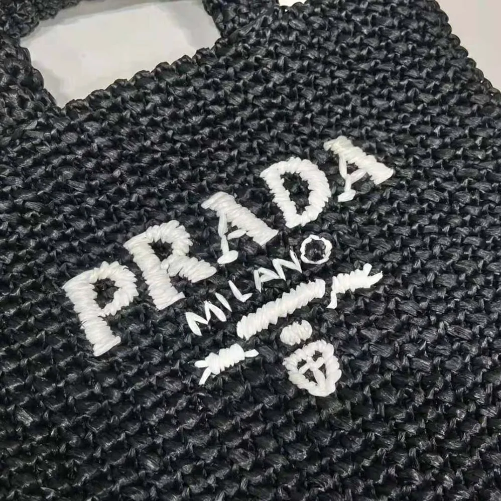 Prada Small Raffia Tote Bag for Women in Black Prada Small Raffia Tote Bag for Women in Black
