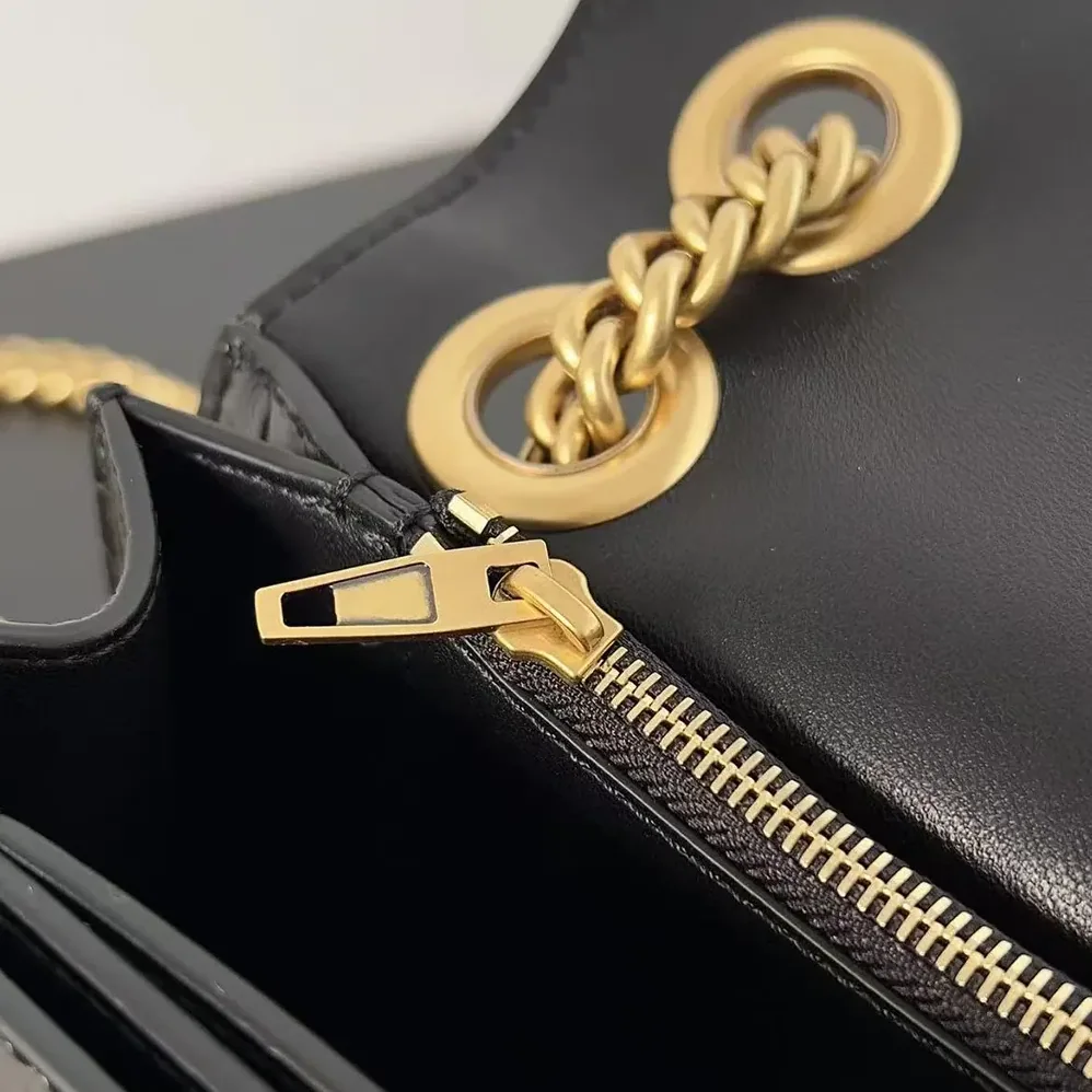 Balenciaga Small Crush Shoulder Bag in Black Shiny Crocodile Embossed Leather for Women