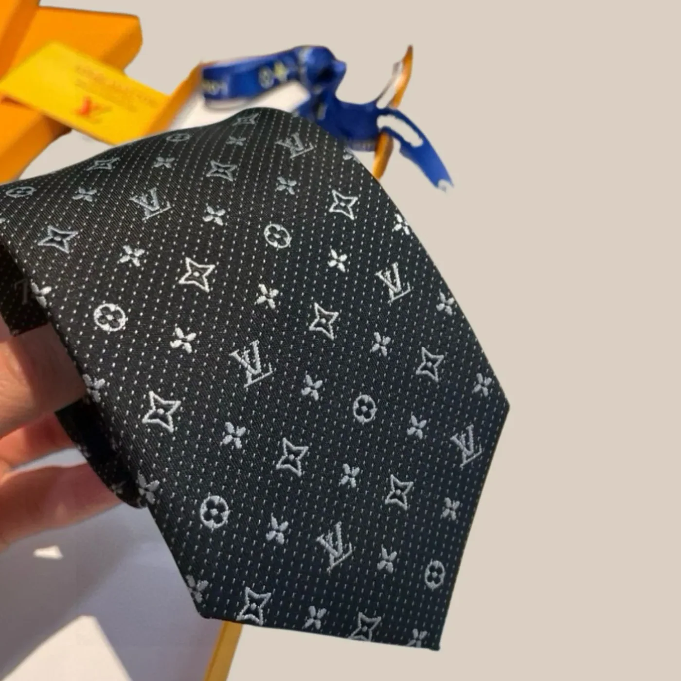 Louis Vuitton Monogram Silk Tie Dark Charcoal Grey