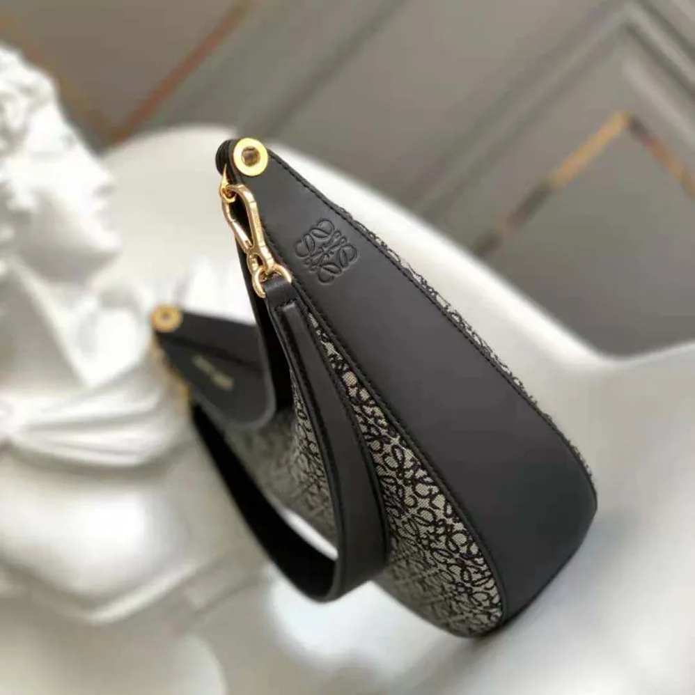 Loewe Luna Bag in Anagram Jacquard and Classic Calfskin for Women in Black