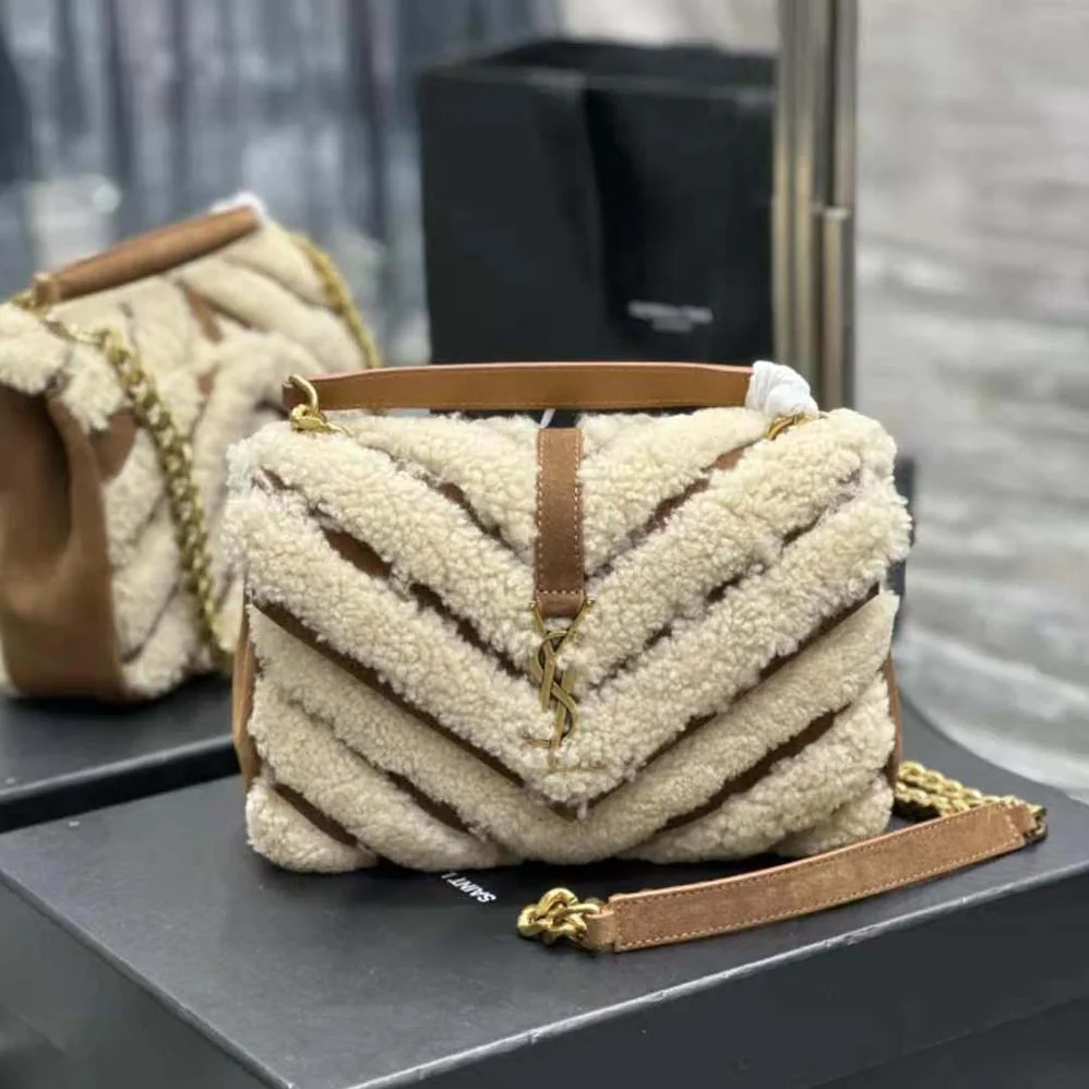 Saint Laurent YSL College Medium Chain Bag in Suede and Shearling for Women Saint Laurent YSL College Medium Chain Bag in Suede and Shearling for Women