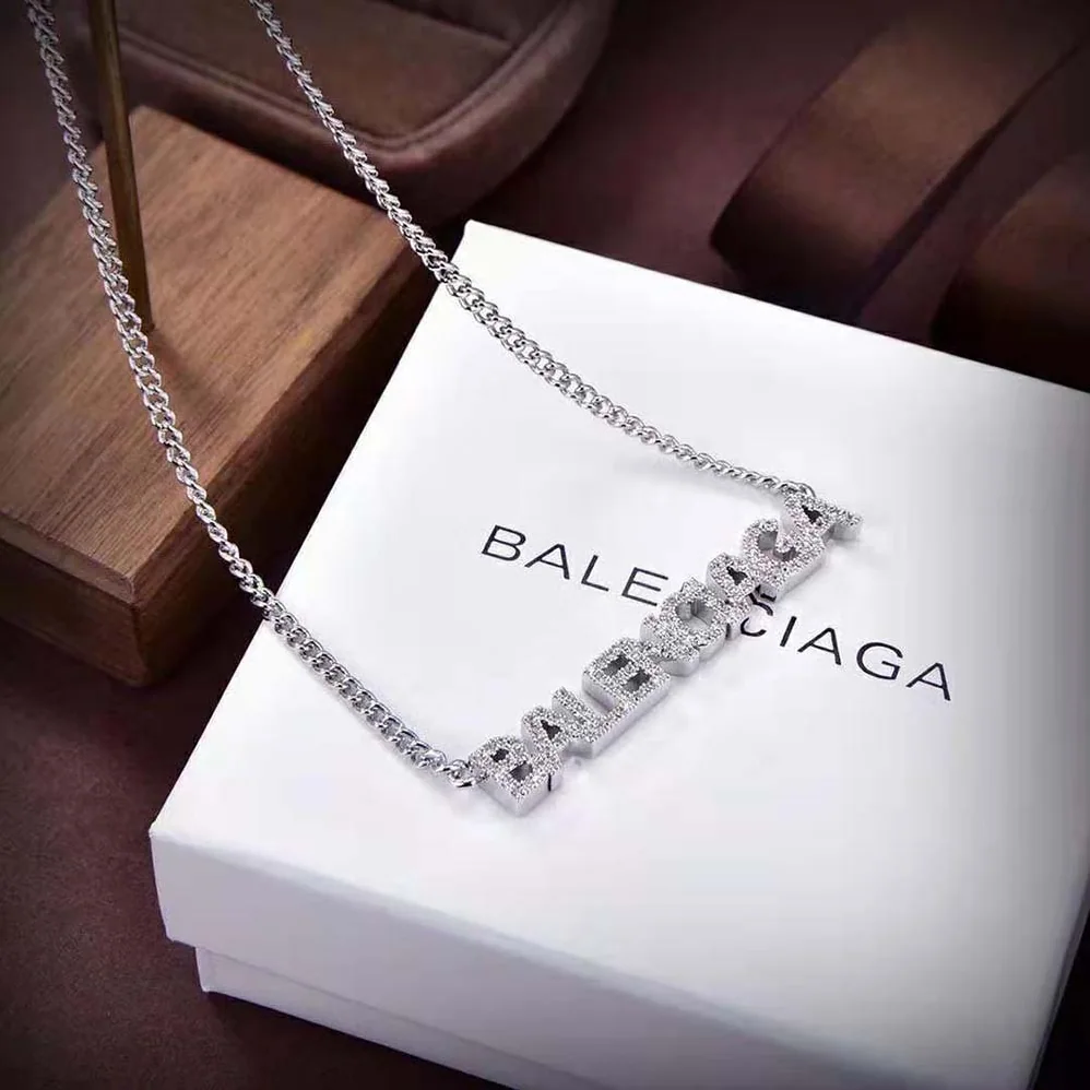 Balenciaga Typo Mirror Necklace in Shiny Silver for Women