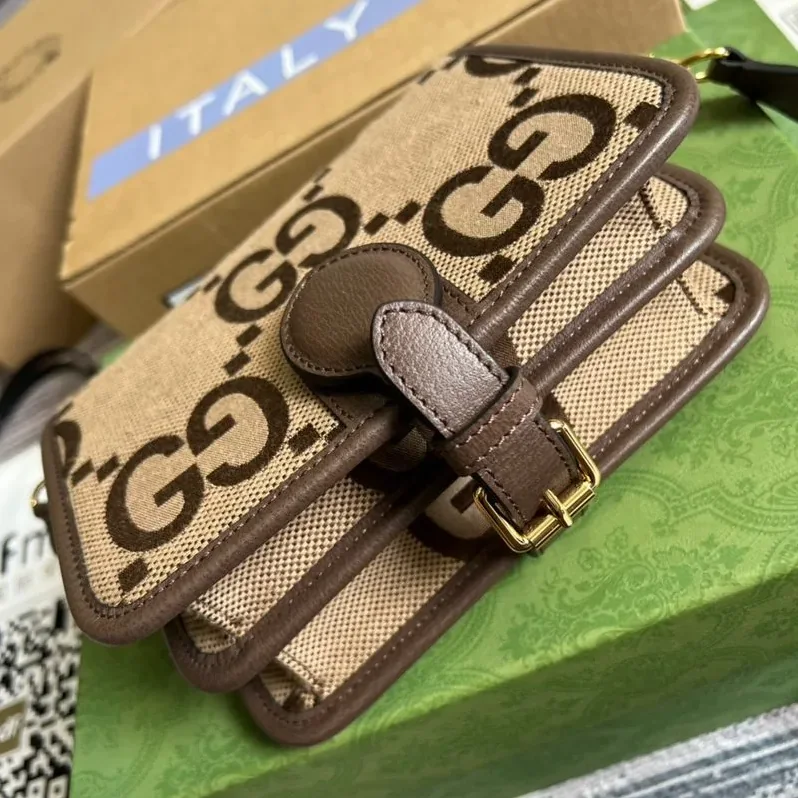 Gucci Ophidia Mini Jumbo GG Bag Camel And Ebony Jumbo GG Canvas /