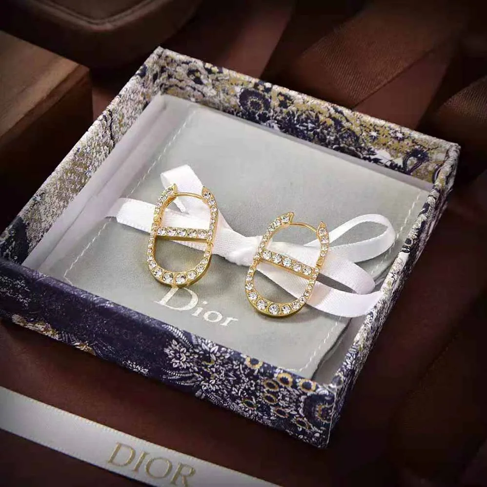 Dior 30 Montaigne Earrings Gold-Finish Metal and Silver for Women in Tone Crystals