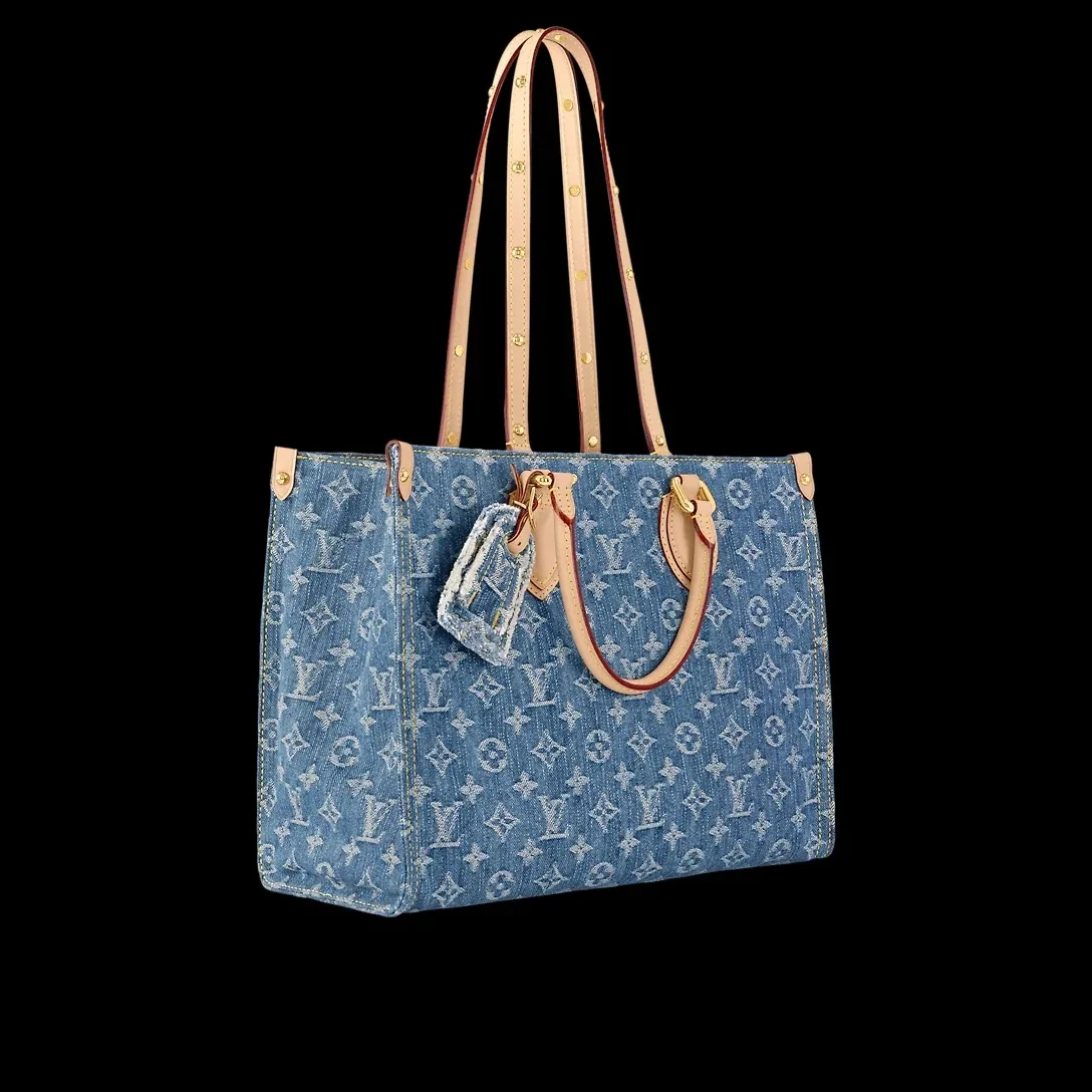 Louis Vuitton OnTheGo MM Tote Bag in Denim Blue Gold Hardwar