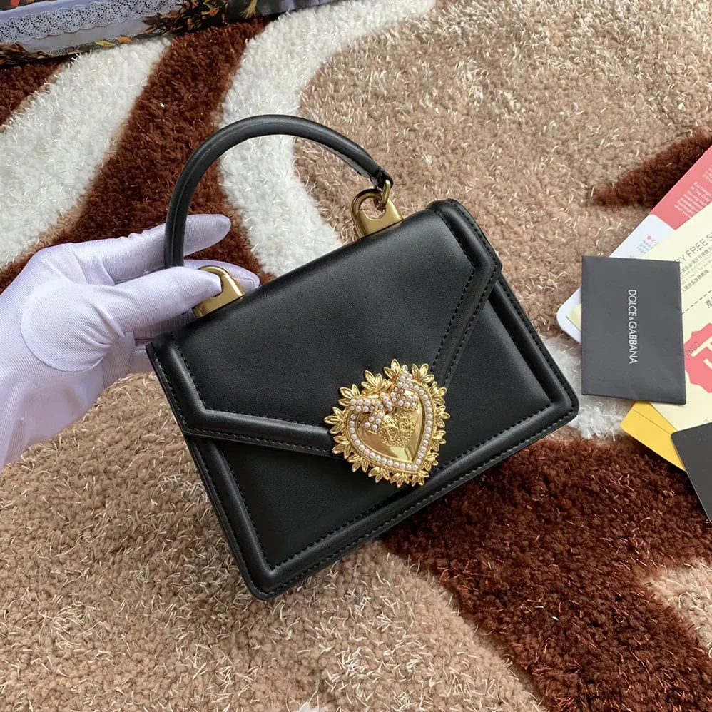 Dolce Gabbana D&G Medium Smooth Calfskin Devotion Bag for Women in Black