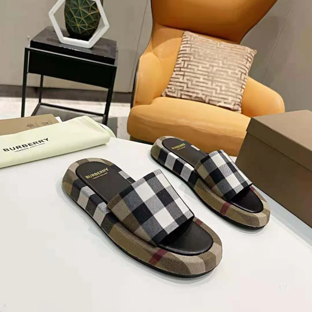 Burberry Check Cotton Slides Containing Organic Cotton for Women in Brown