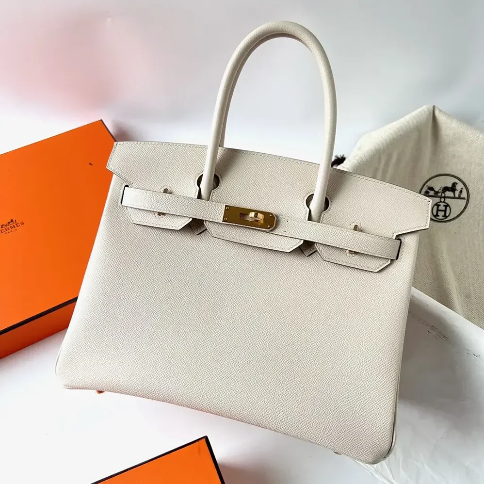 Hermes Birkin 30 Bag in Epsom Leather with Gold Hardware in White/Gold Hermes Birkin 30 Bag in Epsom Leather with Gold Hardware in White/Gold