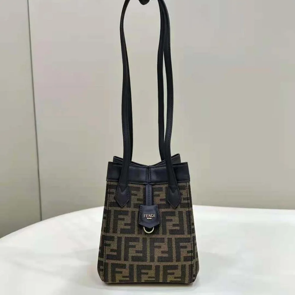Fendi Origami Mini Brown FF Jacquard Fabric Mini Bag That Can be Transformed for Women