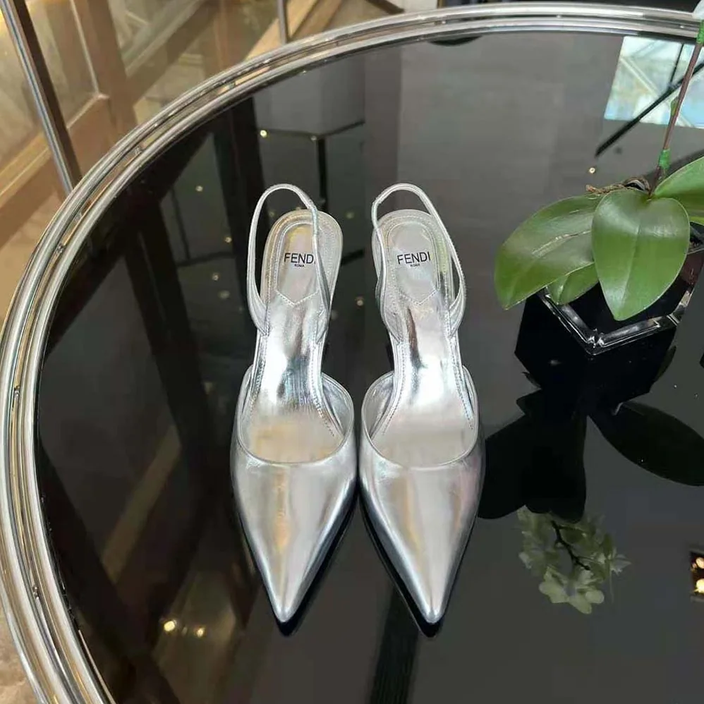 Fendi First Silver Leather High for Women in Heeled Slingbacks