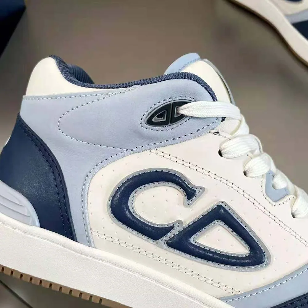Dior B57 Mid-Top Sneaker Navy Blue and Cream Smooth Calfskin with Gray Suede for Men