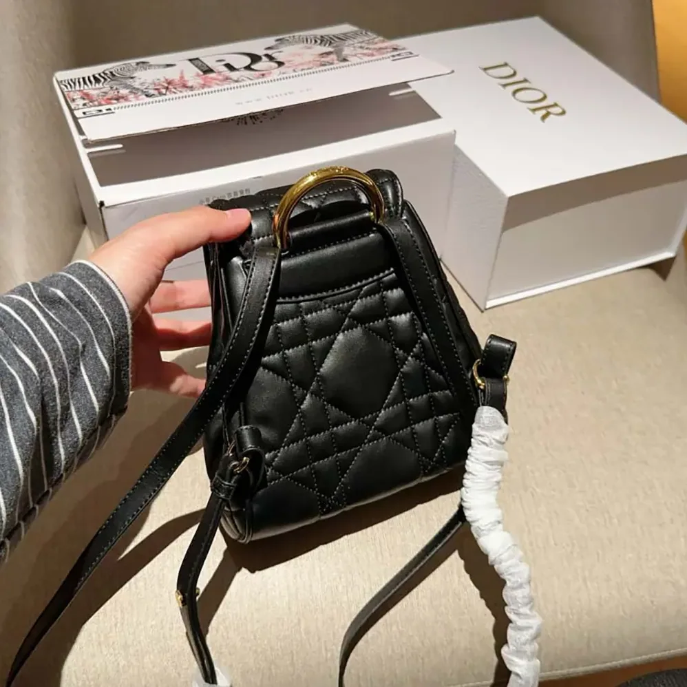 Dior Small Dior Caro Backpack Black Macrocannage Lambskin for Women