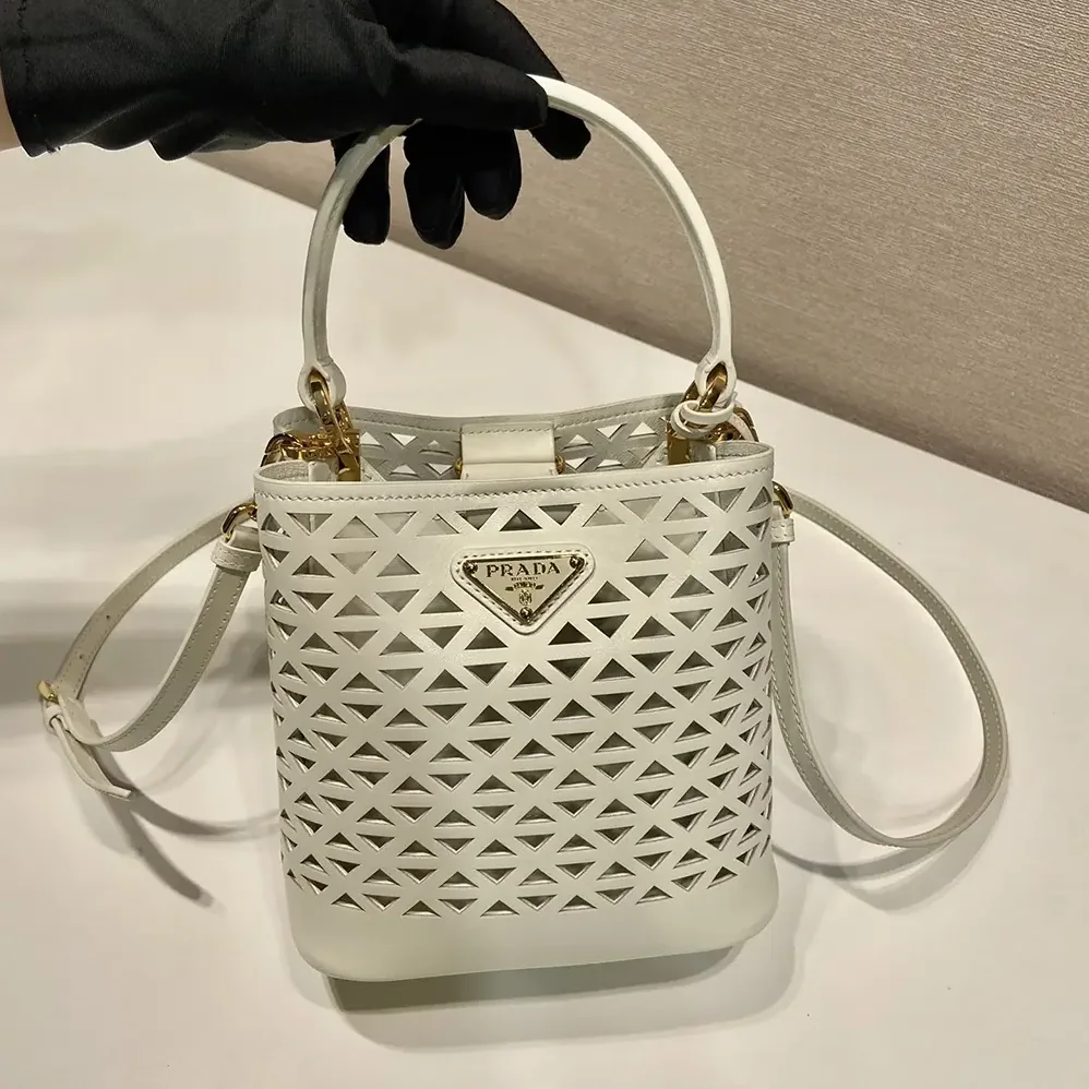 Prada Panier Leather Mini-bag with Cut-out Motif for Women in White