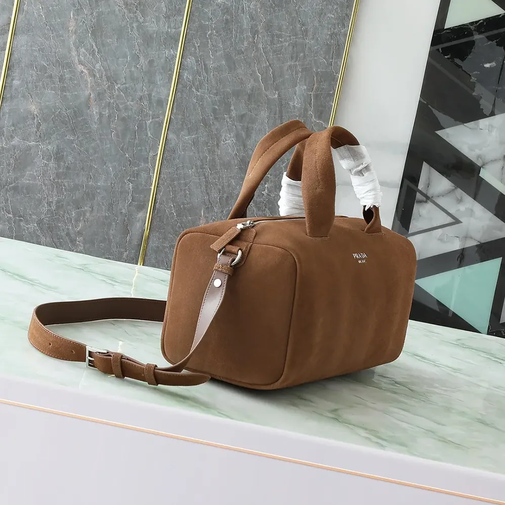 Prada Small Suede Duffle Bag for Unisex in Coffee