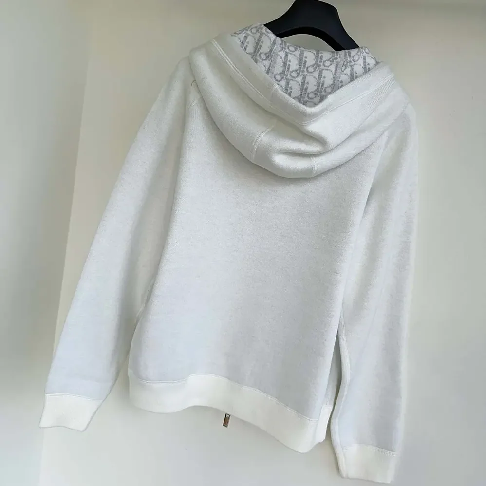 Dior Hooded Track Jacket White Cotton Knit and Cashmere for Women Dior Hooded Track Jacket White Cotton Knit and Cashmere for Women