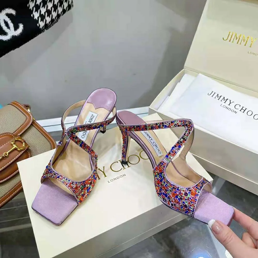 Jimmy Choo Anise 95 Multi Rainbow Crystal Hotfix Mules for Women Jimmy Choo Anise 95 Multi Rainbow Crystal Hotfix Mules for Women
