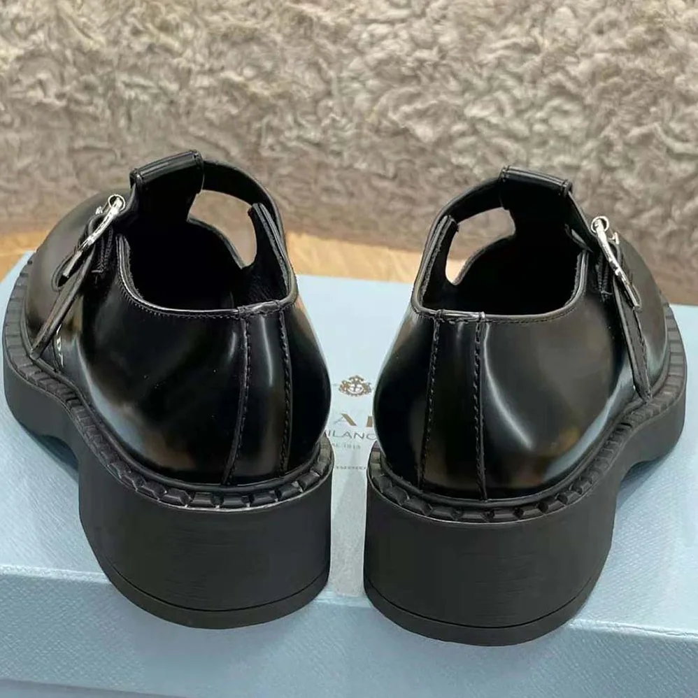 Prada Brushed leather T-Strap Shoes for Women in Black Prada Brushed leather T-Strap Shoes for Women in Black