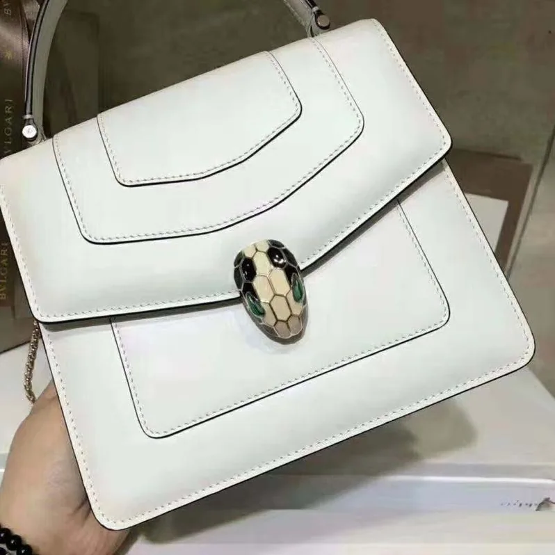 Bvlgari Serpenti Forever Medium Flap Cover Handle Bag Calfskin in White