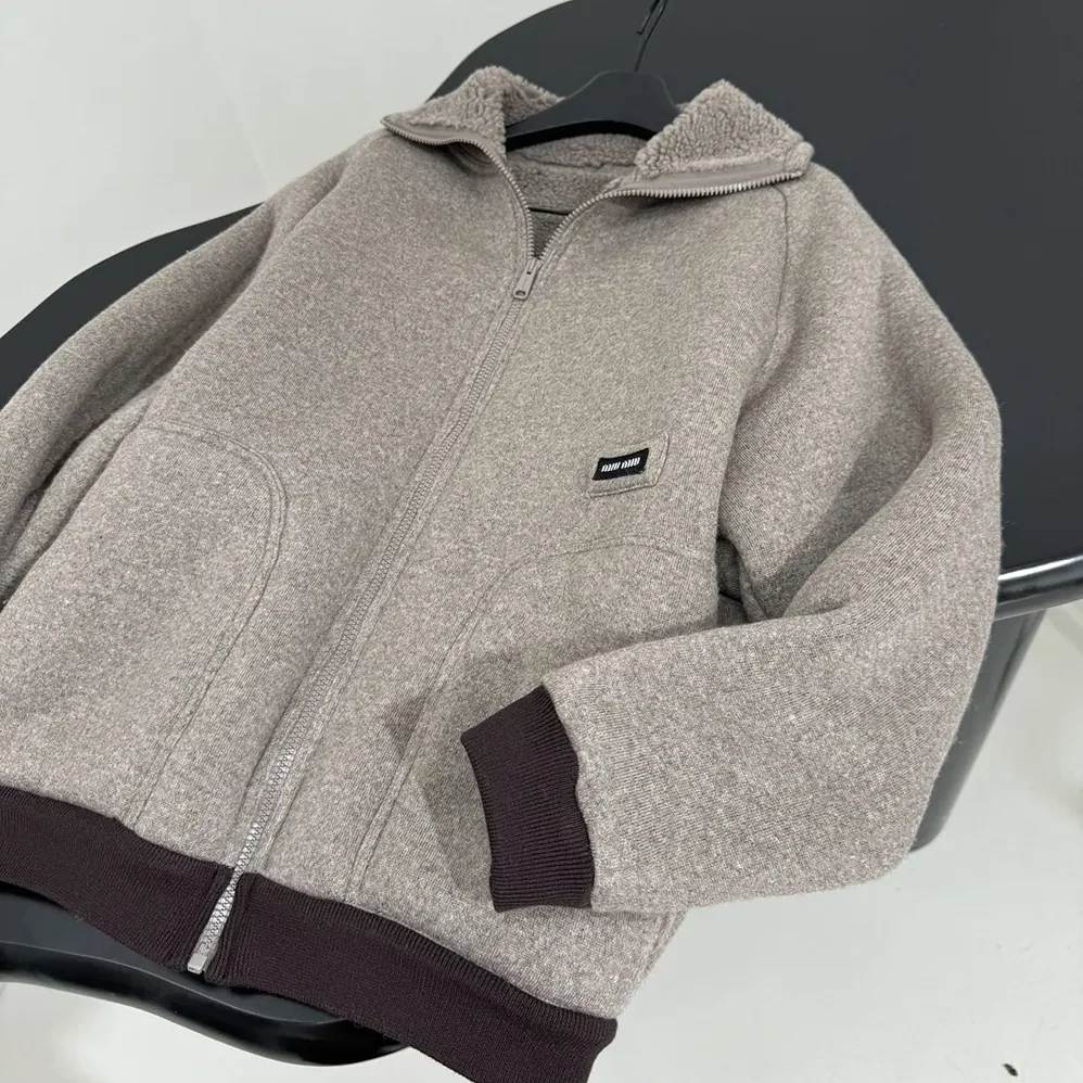 Miu Miu Cotton Fleece Zipper Blouson Jacket for Women Miu Miu Cotton Fleece Zipper Blouson Jacket for Women