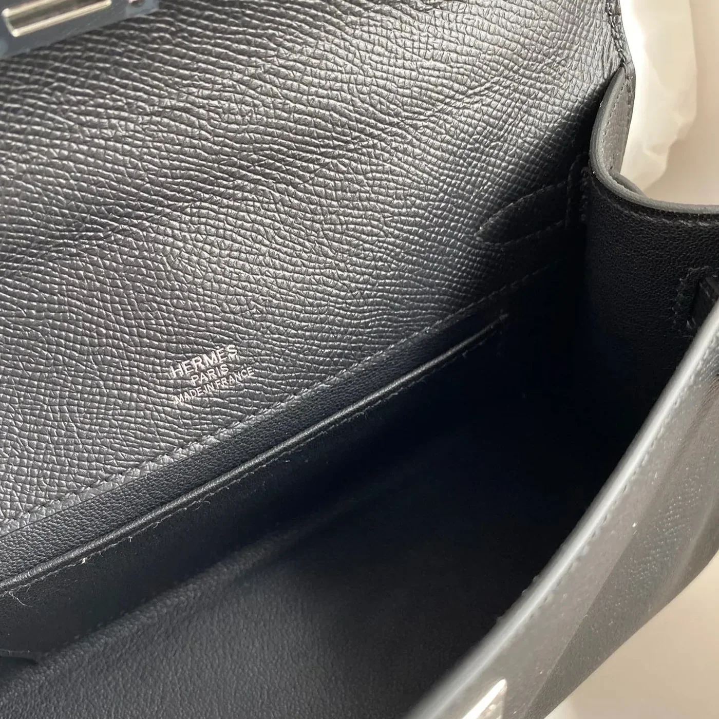 Hermes Kelly Pochette Top Handle Bag in Noir Epsom Palladium Hardware Hermes Kelly Pochette Top Handle Bag in Noir Epsom Palladium Hardware