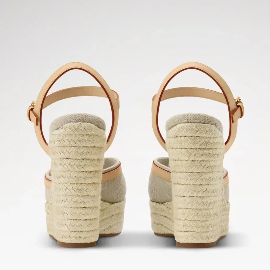 Louis Vuitton Helios Wedge Sandals Greige Denim 1AJKYG Louis Vuitton Helios Wedge Sandals Greige Denim 1AJKYG