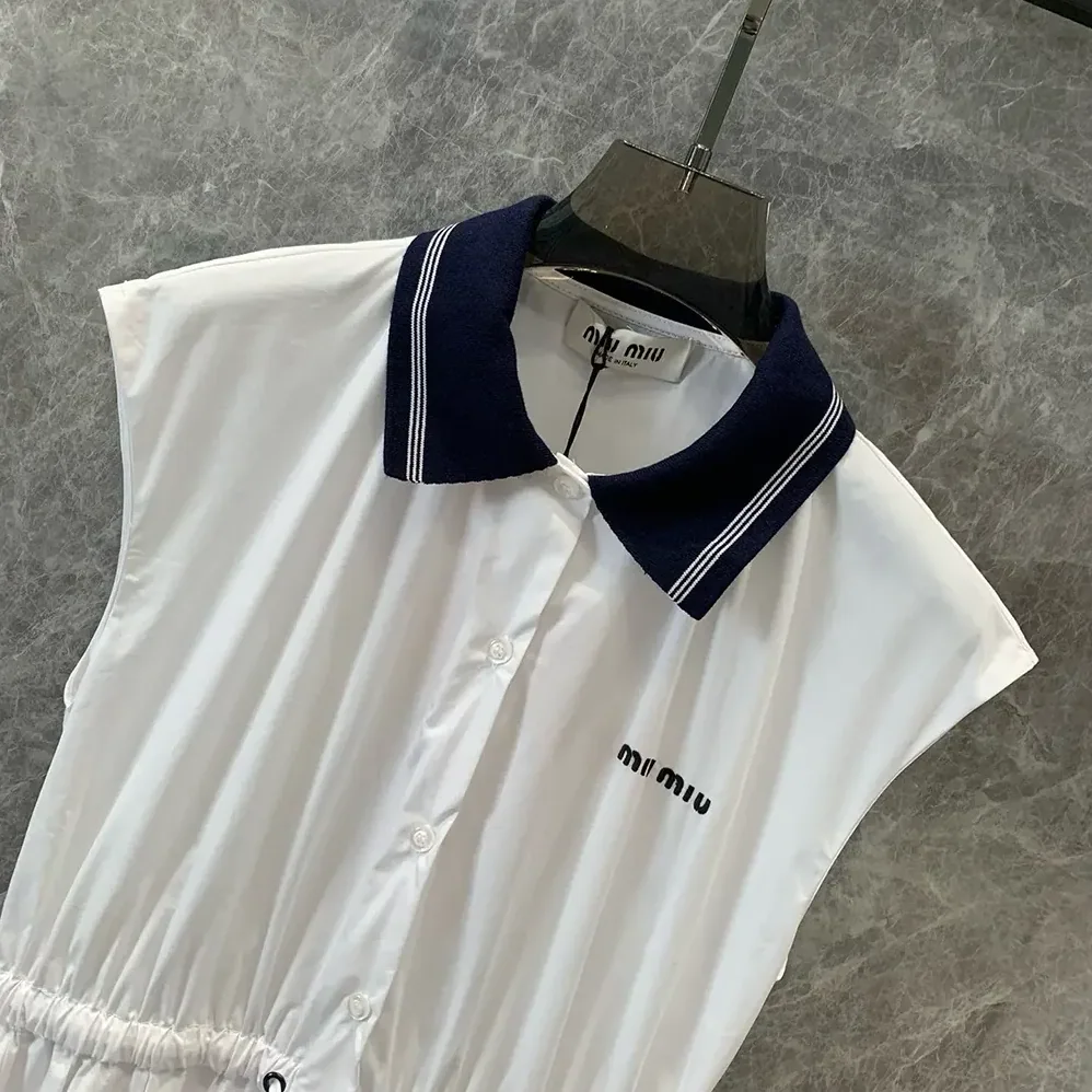 Miu Miu Poplin Midi for Women in dress with Embroidered Logo Miu Miu Poplin Midi for Women in dress with Embroidered Logo
