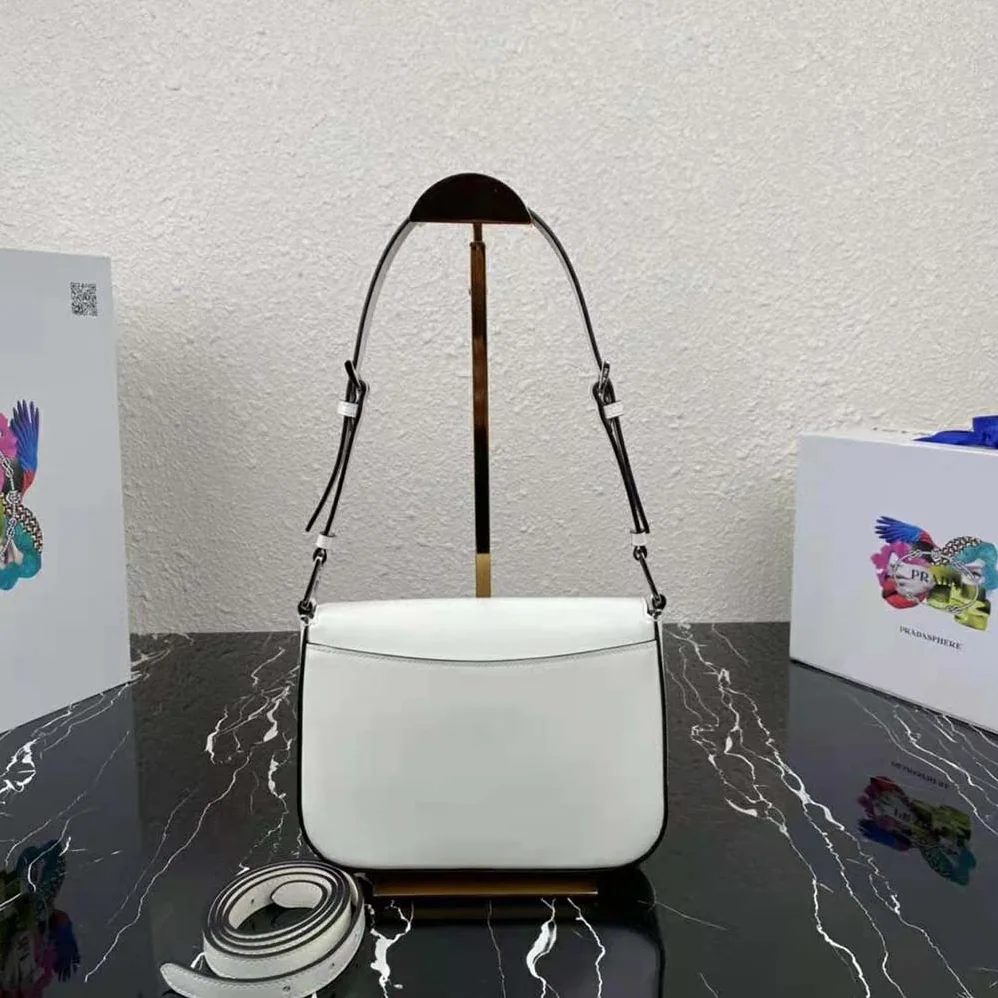 Prada Brushed Leather Shoulder Bag for Women in White Prada Brushed Leather Shoulder Bag for Women in White