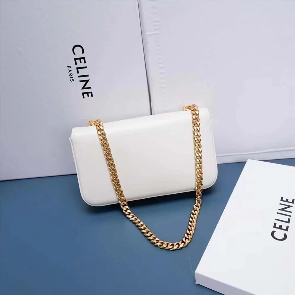Celine Chain Shoulder Bag Cuir Triomphe in Shiny Calfskin for Women in White