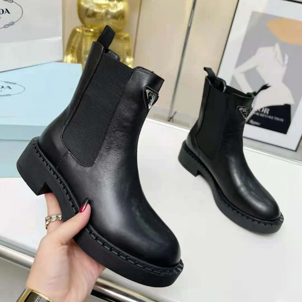 Prada Brushed Leather Booties for Women in Black Prada Brushed Leather Booties for Women in Black