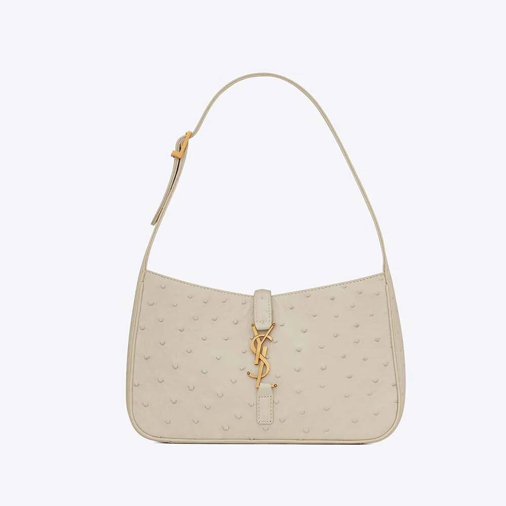 Saint Laurent YSL Le 5 A 7 Hobo Bag in Ostrich for Women in White