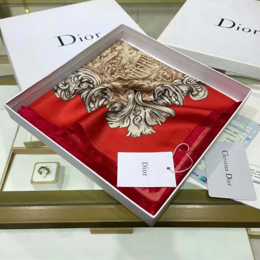 Dior Rose Des Vents 90 Square Scarf Red and Ivory Silk Twill for Women Dior Rose Des Vents 90 Square Scarf Red and Ivory Silk Twill for Women