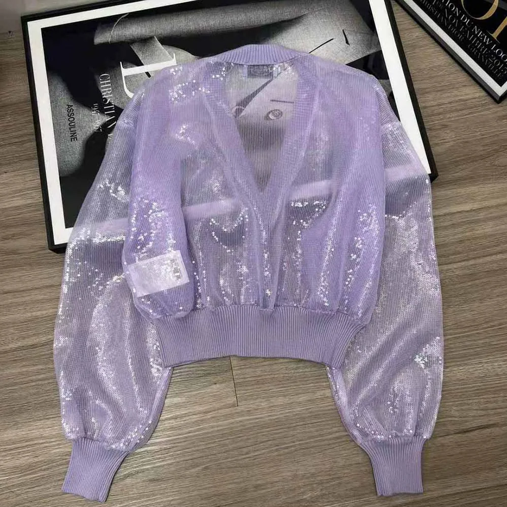 Prada Sequin-Embroidered Tulle Crop Top for Women in Purple Prada Sequin-Embroidered Tulle Crop Top for Women in Purple