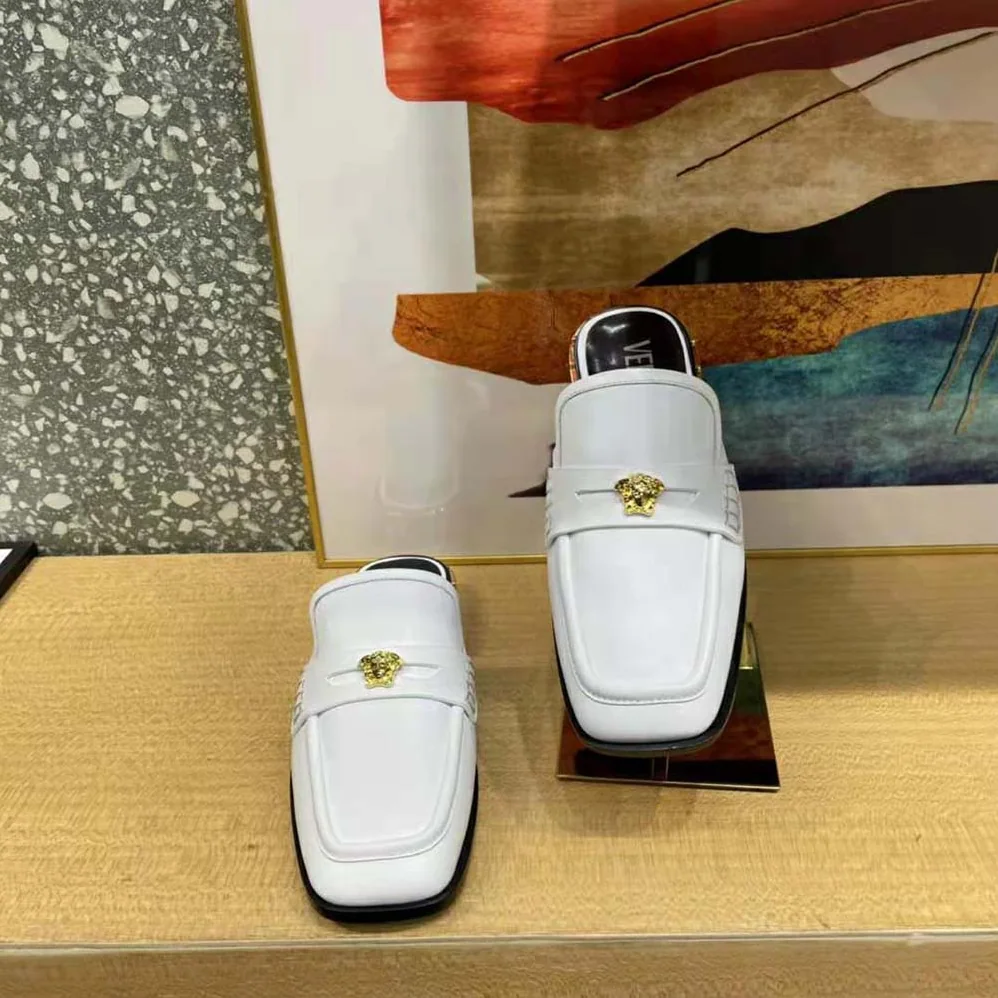 Versace La Medusa Loafers in Calf Leather for Women in White Versace La Medusa Loafers in Calf Leather for Women in White
