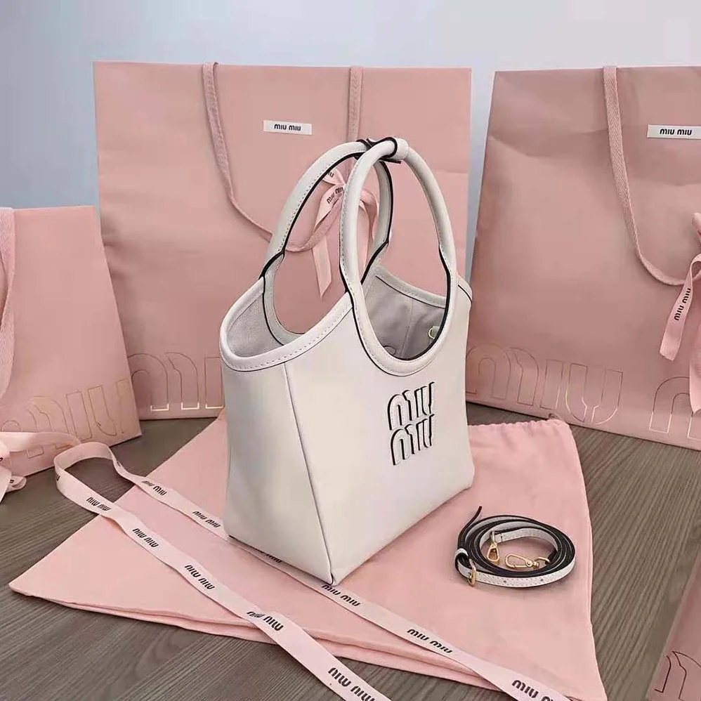 Miu Miu IVY Leather Bag with Leather Lettering Logo for Women in White Miu Miu IVY Leather Bag with Leather Lettering Logo for Women in White